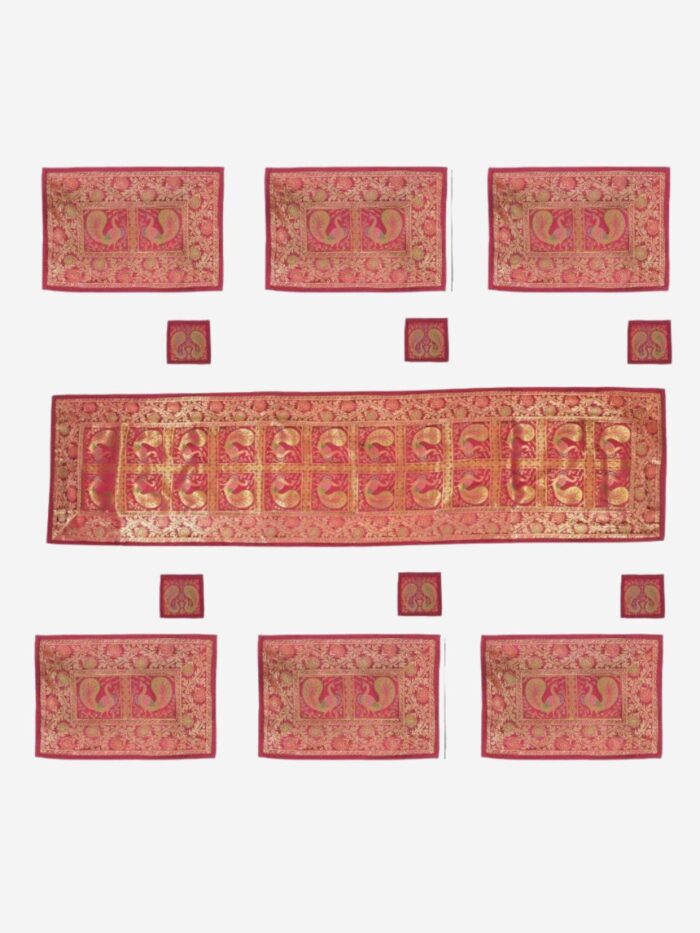 Banarasi Brocade Silk Table Runner Set - Image 1
