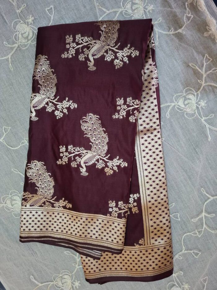 Peacock Motif Banarasi Katan Silk Saree - Image 1