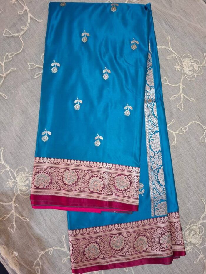 Rani Contrast Butti Design Banarasi Silk Saree - Image 1