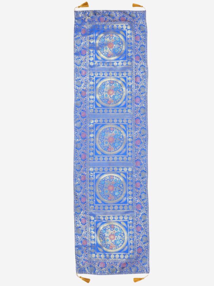 Blue Banarasi Brocade Silk Table Runner - Image 1
