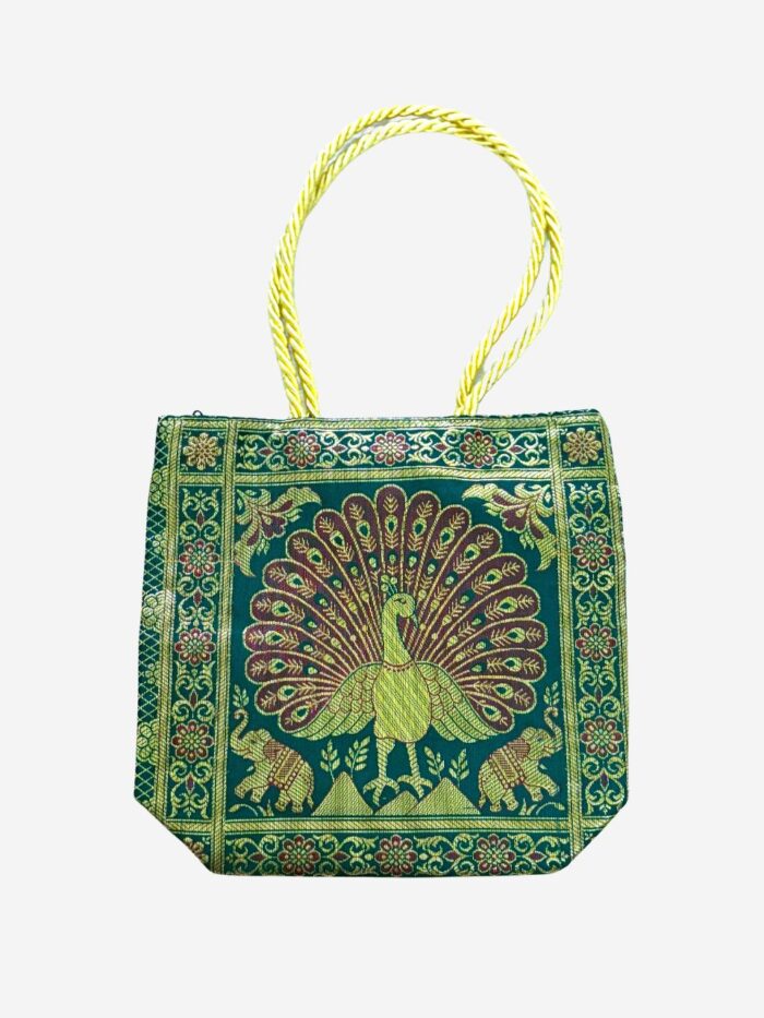 Green Peacock Banarasi Silk Small Hand bag - Image 1