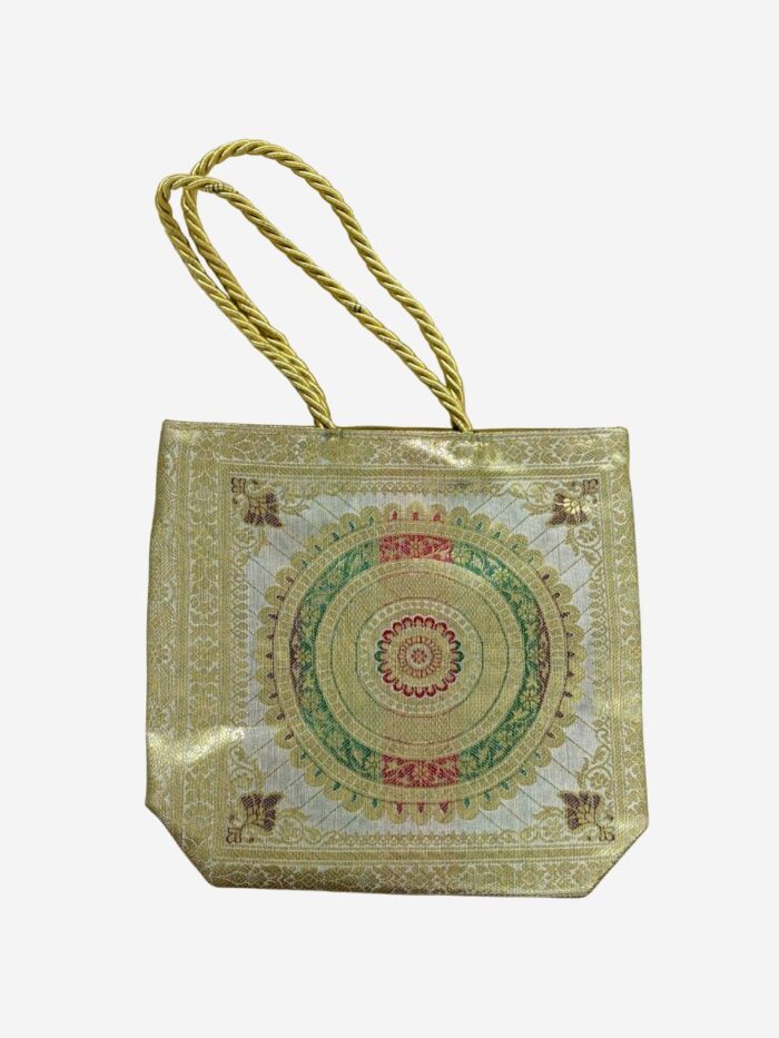 White Banarasi Silk Small Hand bag - Image 1