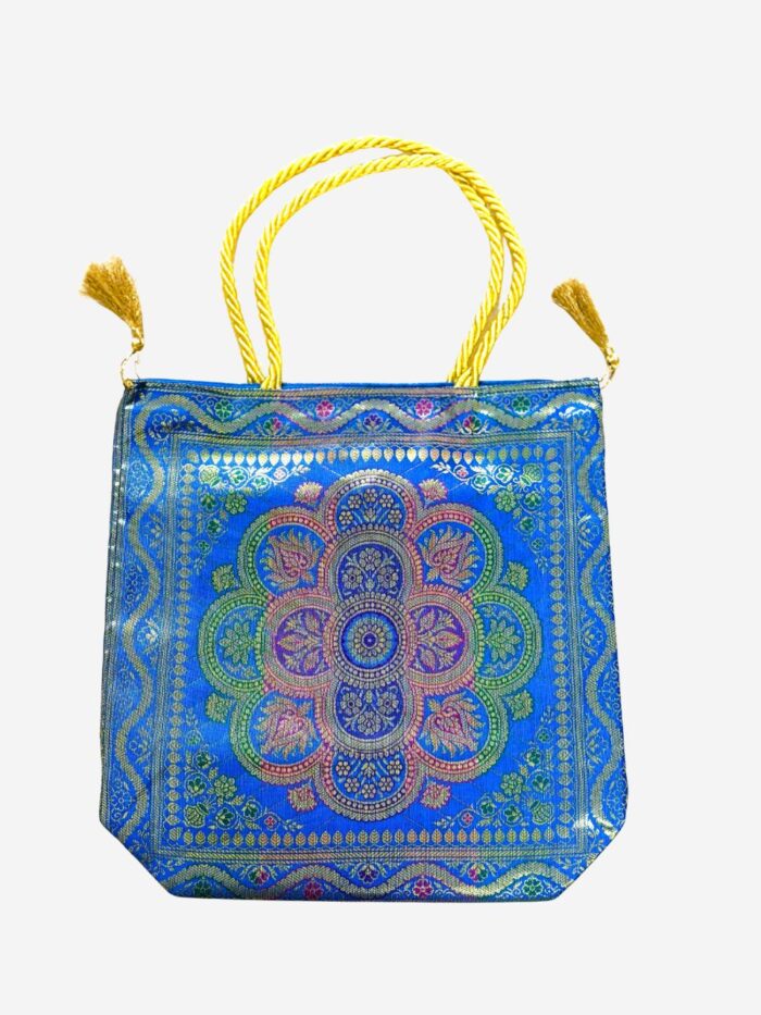 Blue Banarasi Silk Medium Hand bag - Image 1