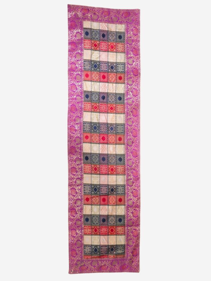Multi Color Pink Banarasi Brocade Silk Table Runner - Image 1