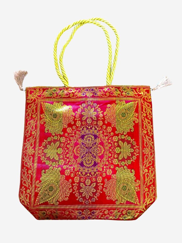 Red Banarasi Silk Medium Hand bag - Image 1