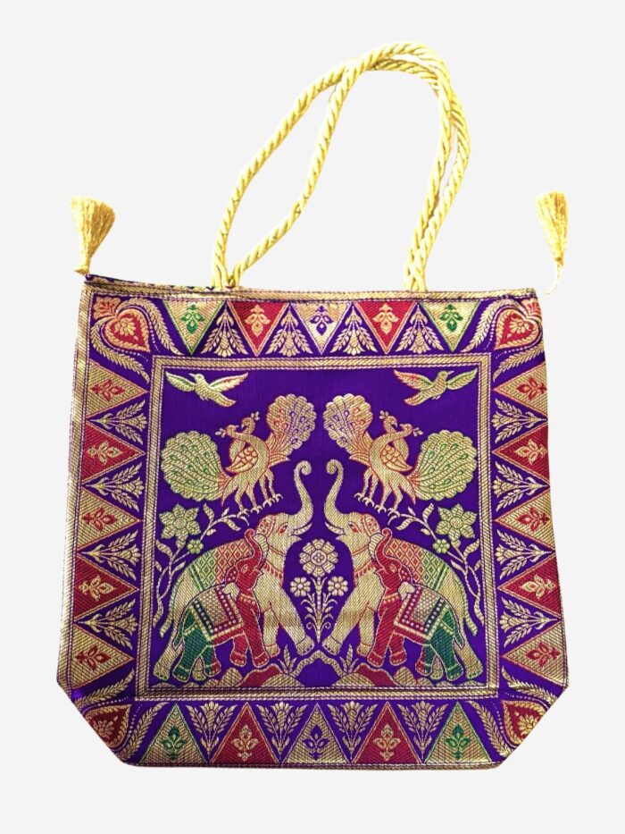 Purple Banarasi Silk Medium Hand bag - Image 1
