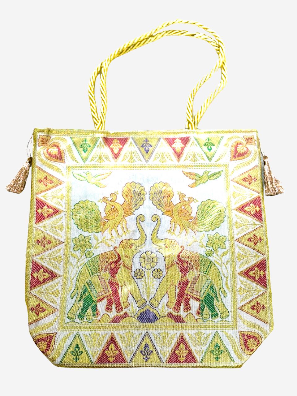 Products (25) White Banarasi Silk Medium Hand bag - Image 1