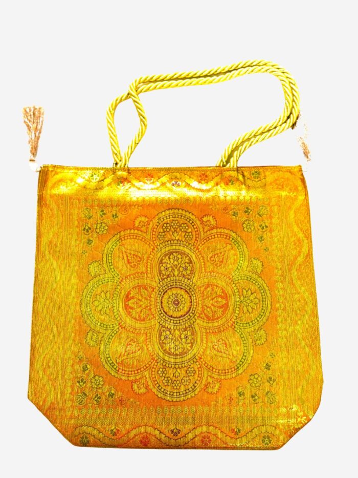Yellow Banarasi Silk Medium Hand bag - Image 1