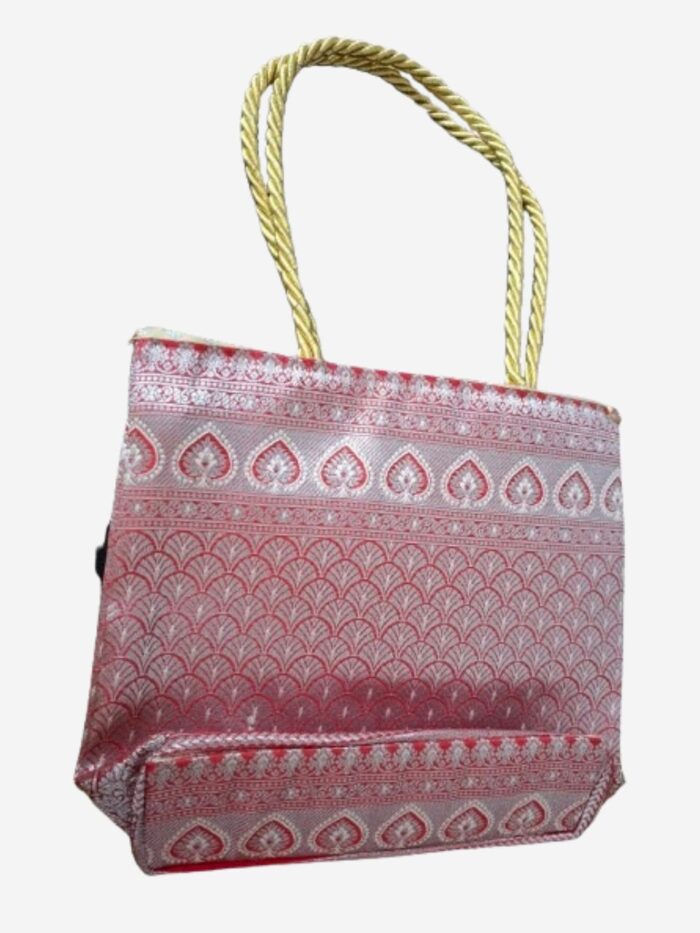 Pink Banarasi Silk Medium Hand bag - Image 1