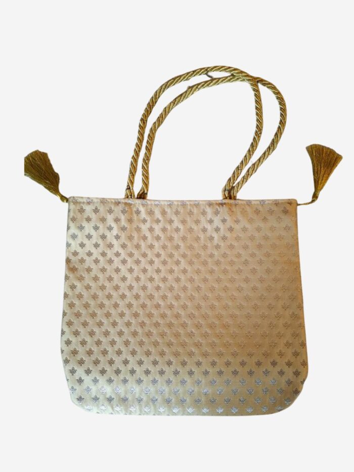 Beige Banarasi Silk Medium Hand bag - Image 1