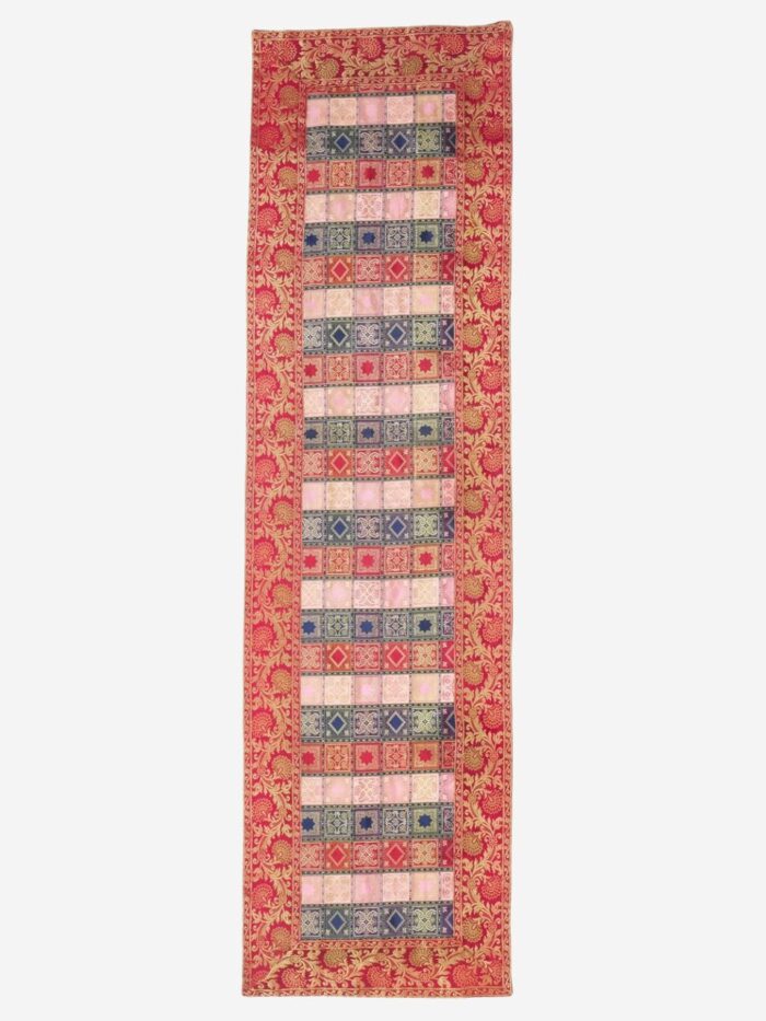 Multicolor Red Banarasi Brocade Silk Table Runner - Image 1