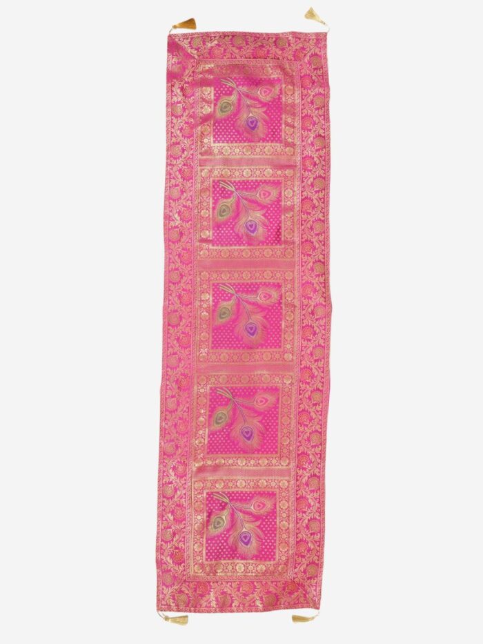 Pink Banarasi Brocade Silk Table Runner - Image 1