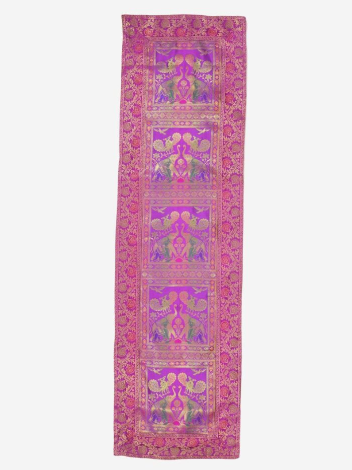 Pinkish Purple Banarasi Brocade Silk Table Runner - Image 1