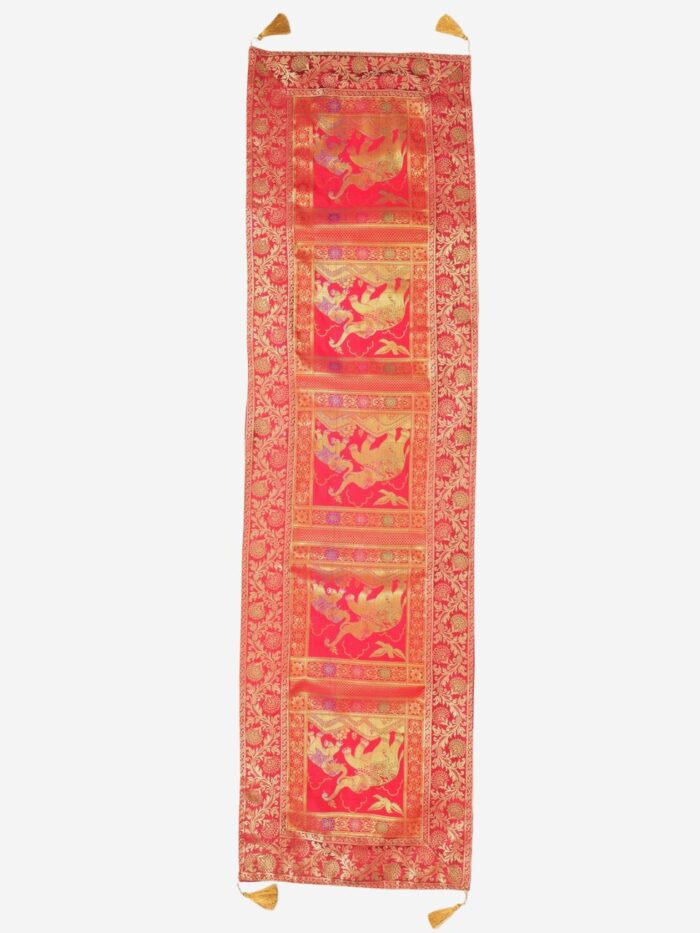 Red Banarasi Brocade Silk Table Runner - Image 1