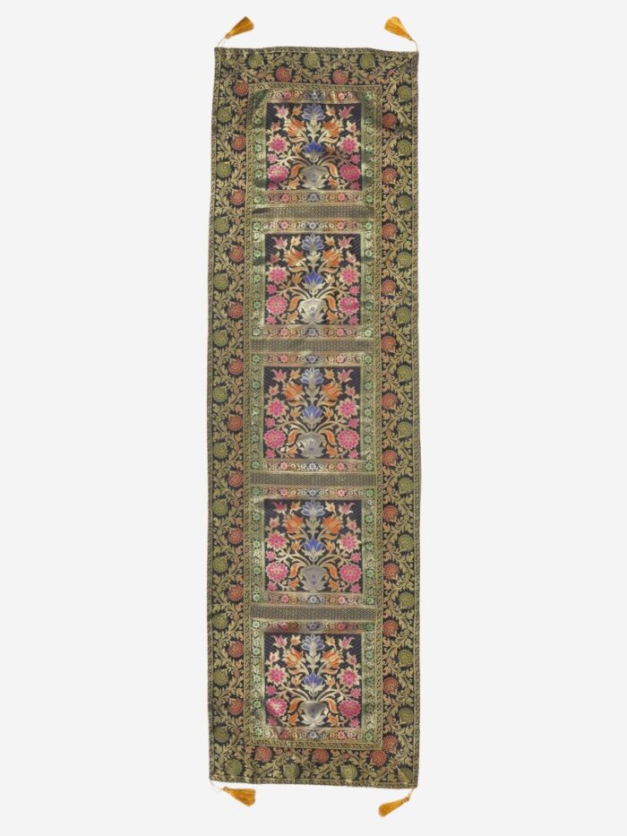 Black Banarasi Brocade Silk Table Runner - Image 1