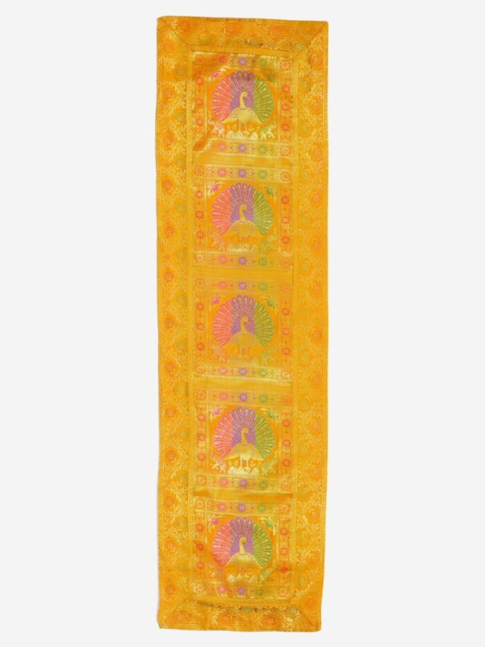 Yellow Banarasi Brocade Silk Table Runner - Image 1