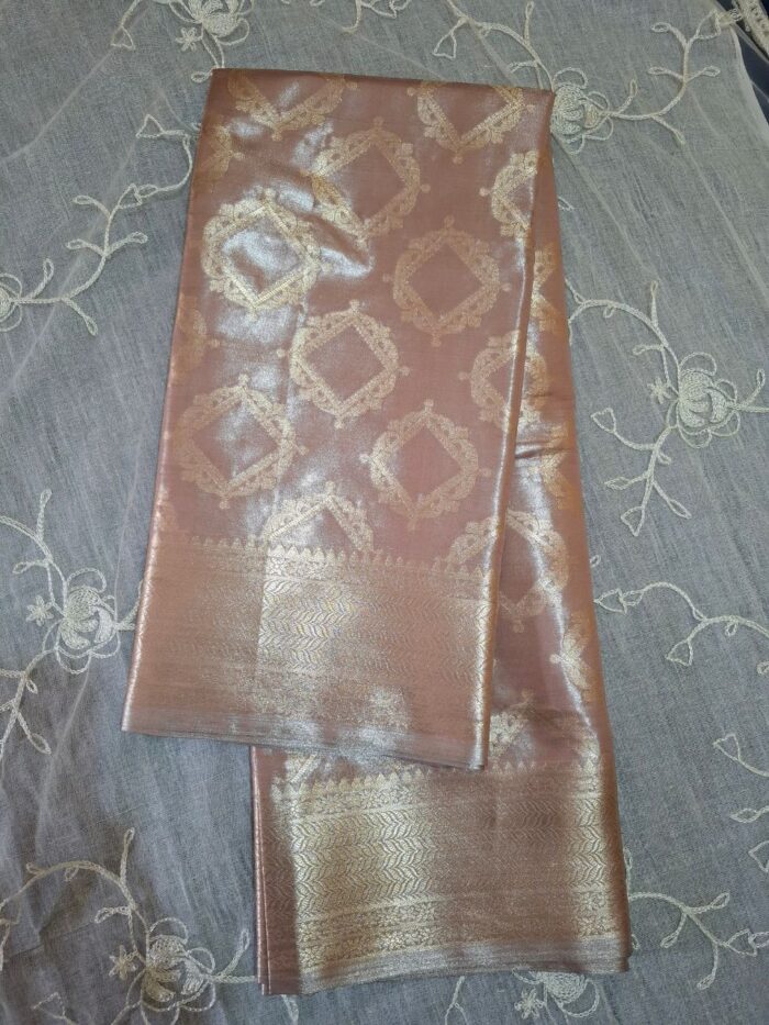 Banarasi Soft Copper Tissue Zari Brocade Design Saree - Image 1