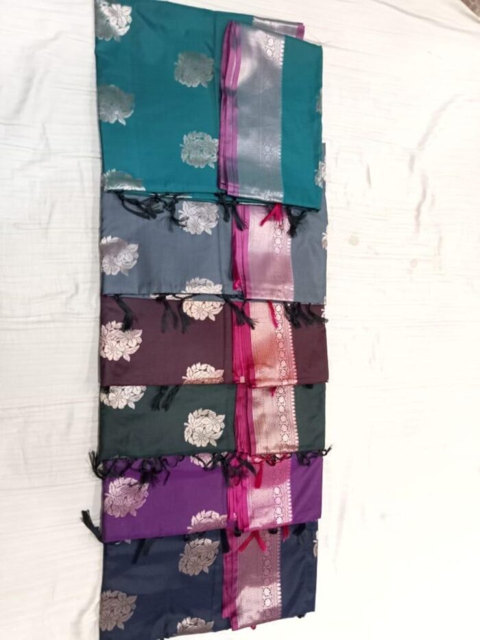 Softy Silk Banarasi Floral Butta Saree - Image 1