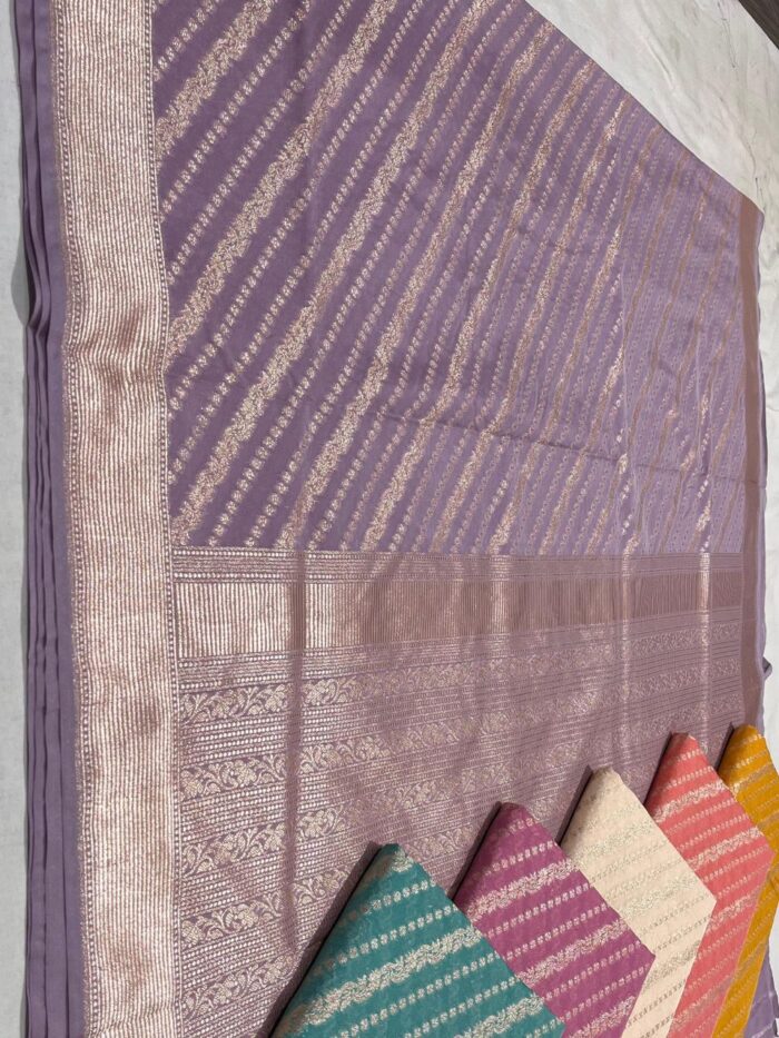Dupion Silk Banarasi Handwoven Gold Stripes - Image 1