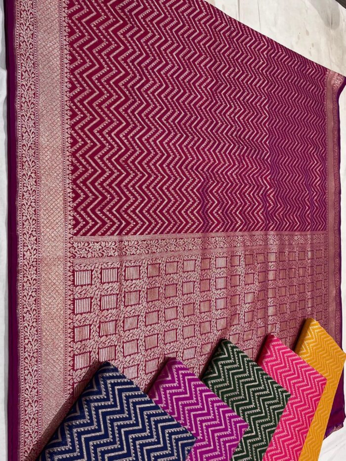 Dupion Silk Banarasi Handwoven Gold Wavy Stripes - Image 1