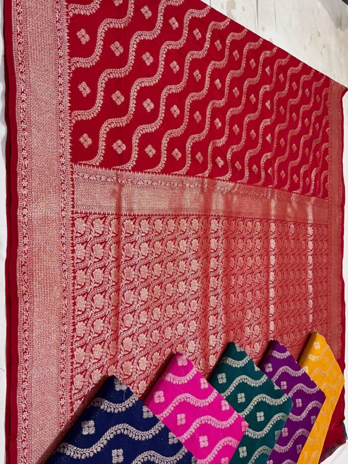 Dupion Silk Banarasi Handwoven Gold Waves - Image 1