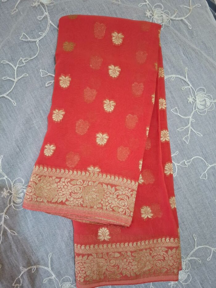 Georgette Silk Banarasi Handwoven Saree - Image 1