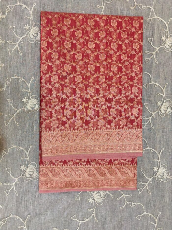 Flowers Pure Resham Cotton Silk Banarasi Saree - Image 1