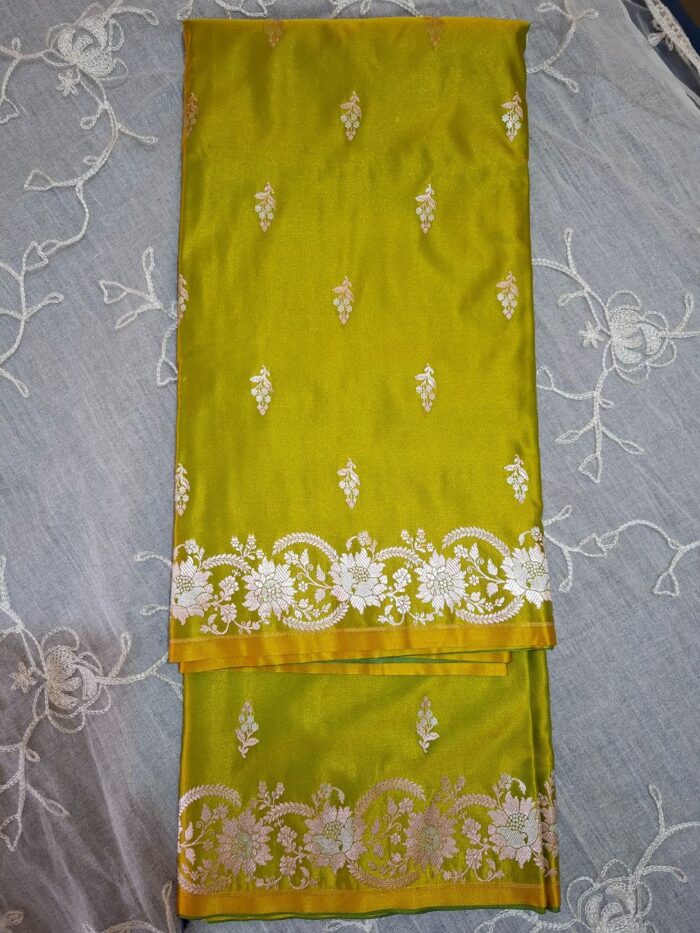 Silk Banarasi Floral Alfi Border Jaal Saree - Image 2